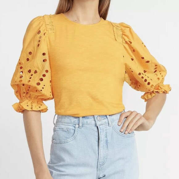 NWT Express Bright Orange Puff Sleeve Blouse – Women’s Size Large - Picture 2 of 13